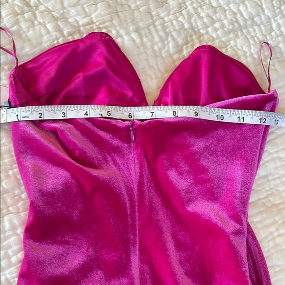 Zara Pink velvet fuchsia midi Strapless slit  Dress NWT - Picture 4 of 8